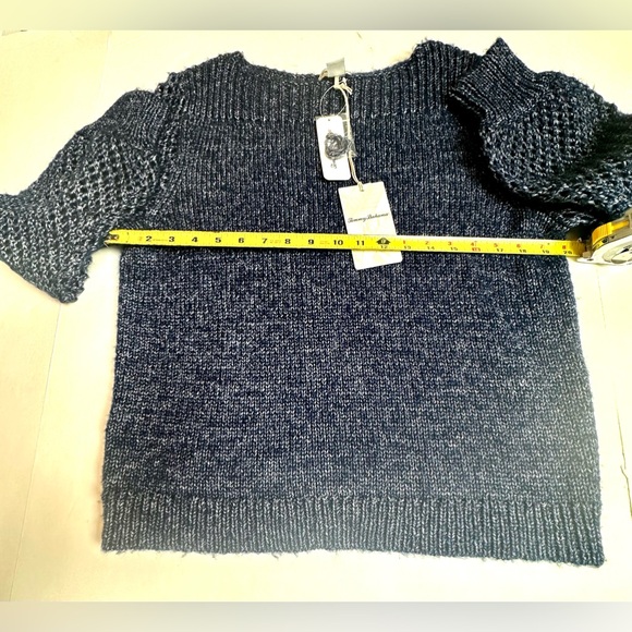 Tommy Bahama Wool Blend Shimmer Ballon Sleeve Island Navy Sweater size Med. NWT - Picture 6 of 11